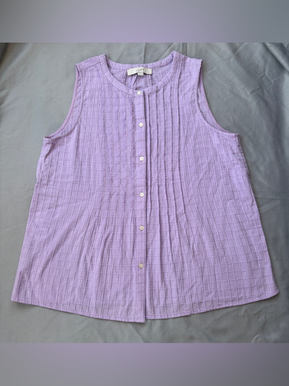 LOFT Lavender Sleeveless Button-Front Textured Top